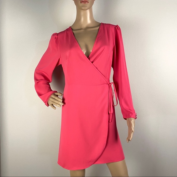 NEW TOPSHOP PINK CREPE WRAP MINI DRESS - Picture 2 of 7